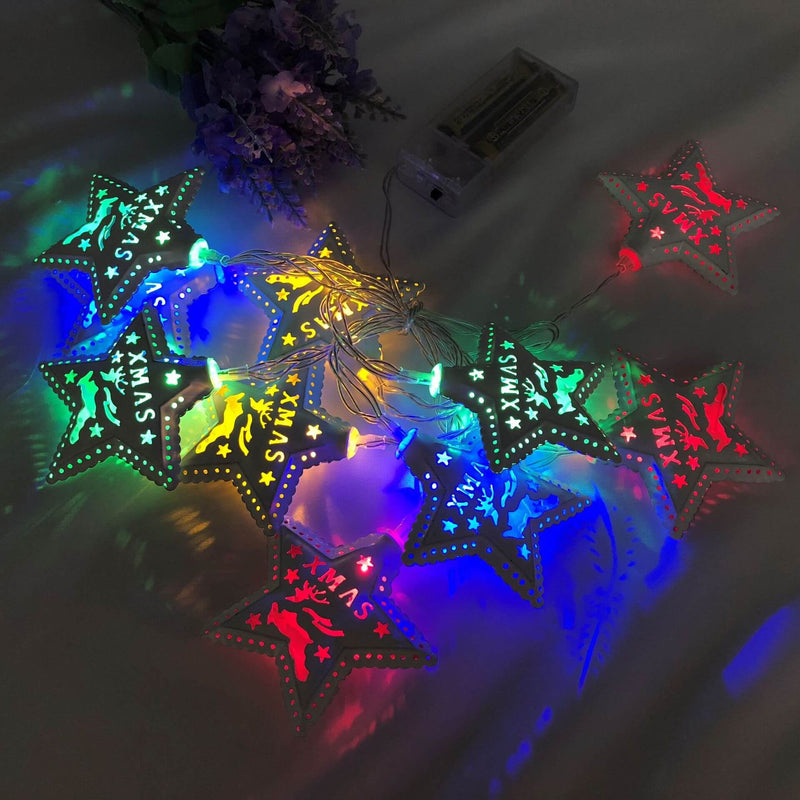 Christmas Pentagram String Lights Christmas Tree Hanging Holiday Courtyard Decoration String Lights