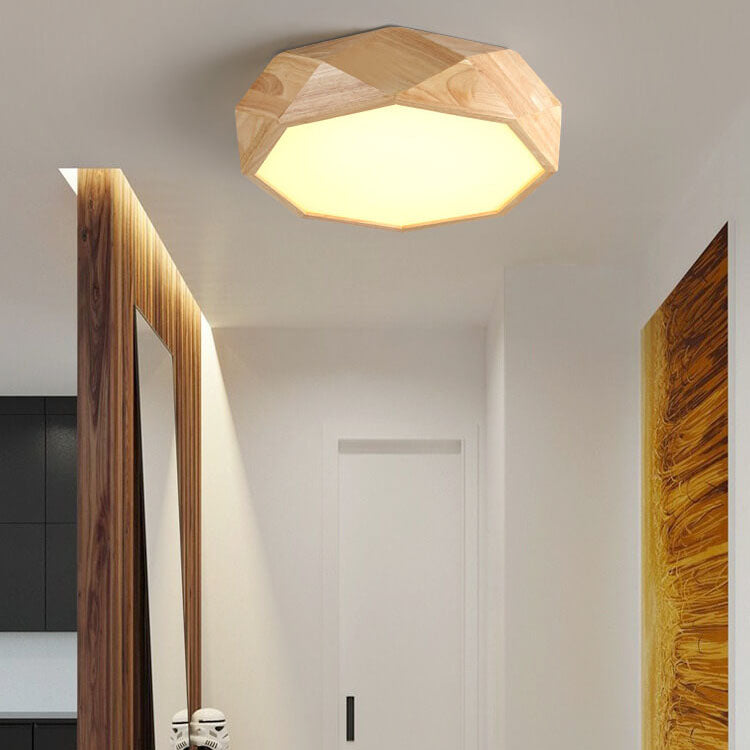 Modern Solid Wood Round Geometric LED Flush Mount Ceiling Light