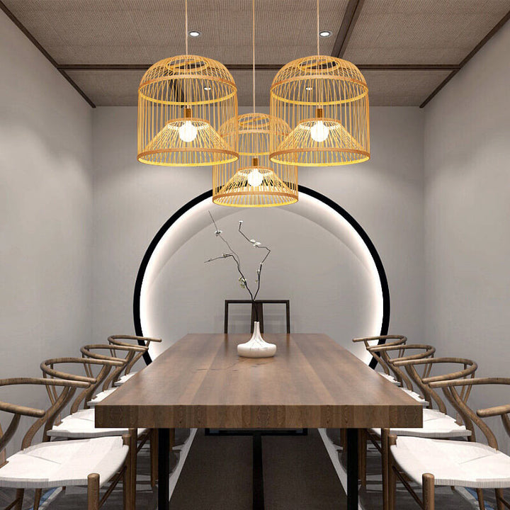 Modern Chinese Bamboo Weaving Birdcage 1-Light Pendant Light