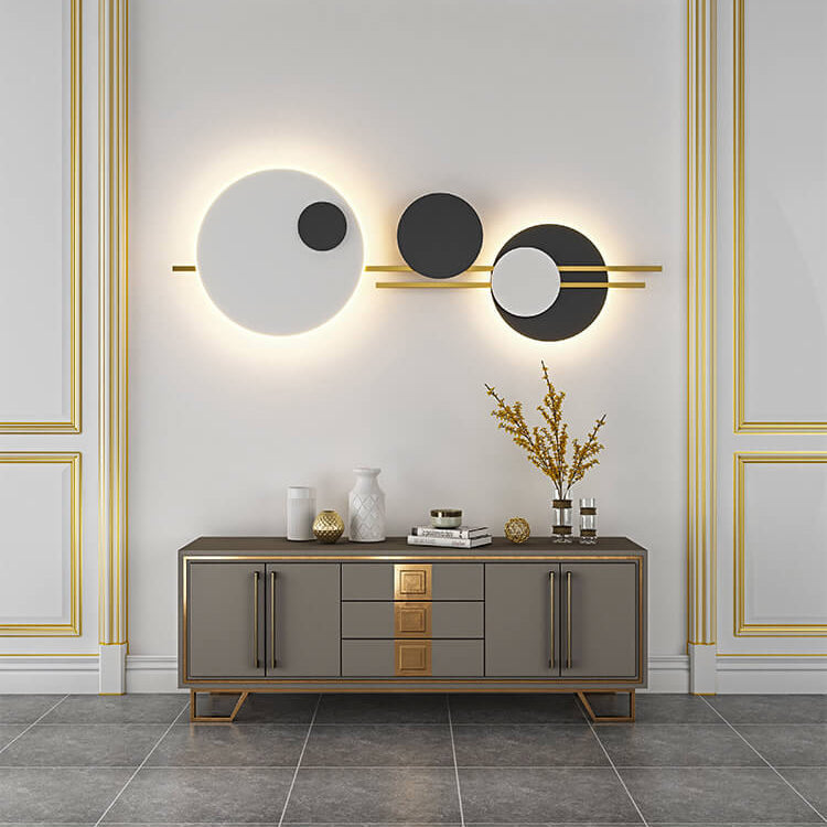 Modern Minimalist Round Iron Faux Leather LED Decorative Wall Mural Lamp for Living Room