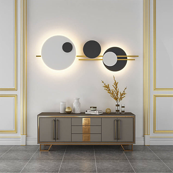 Modern Minimalist Round Iron Faux Leather LED Decorative Wall Mural Lamp for Living Room