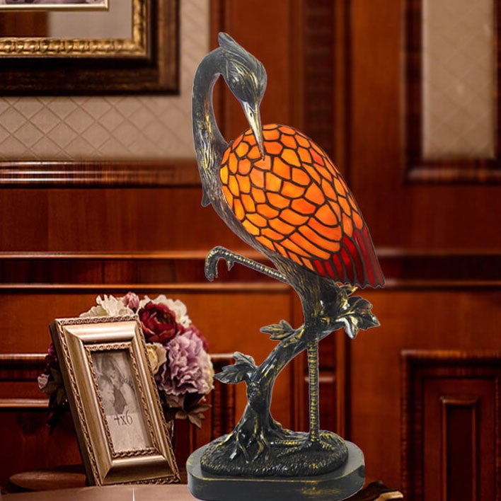 Vintage Tiffany-Kran 1-Licht Tischlampe aus Buntglas 