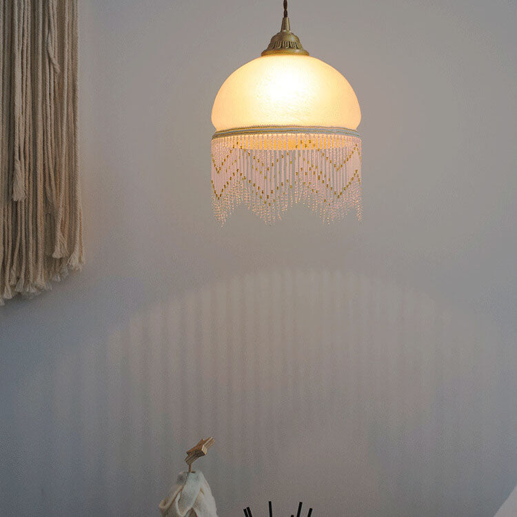 Vintage Milky Yellow Glass Tassel 1-Light Pendant Light