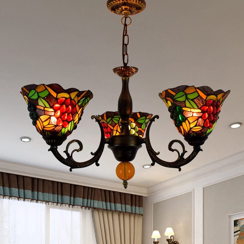 Tiffany Rustic Fruits Stained Glass 3-Light Chandelier