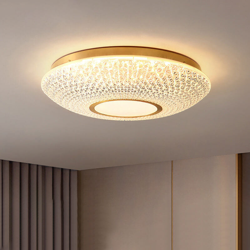 Modern Luxury Round Bowl Shaped Brass LED Flush Mount Ceiling Light