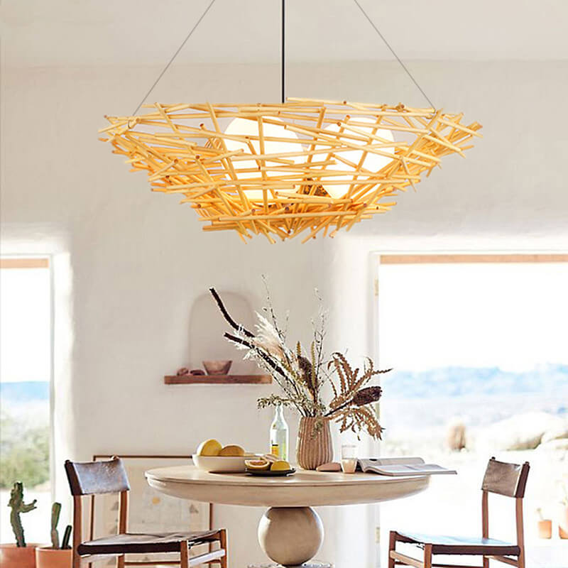 Rattan Weaving Bird Nest Shaped 3-Light Chandelier