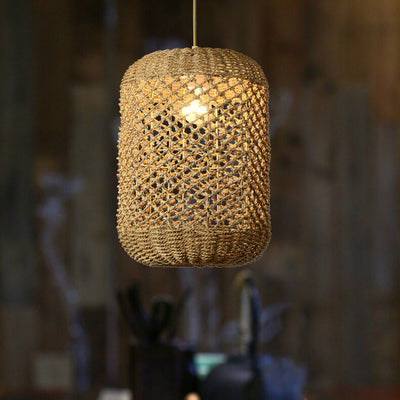 Vintage Straw Weaving Column 1-Light Pendant Light