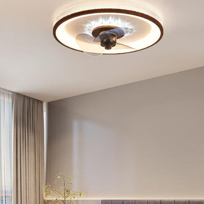 Nordic Minimalist Round  Acrylic Wood Grain LED Flush Mount Ceiling Fan Light