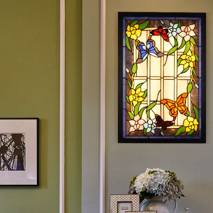 Luz de pared decorativa mural LED rectangular de vidrio teñido Tiffany 