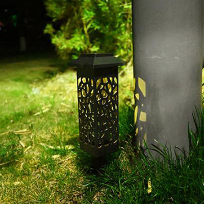 Outdoor Solar Hollow Square Column LED Patio Lawn Ground Plug Light