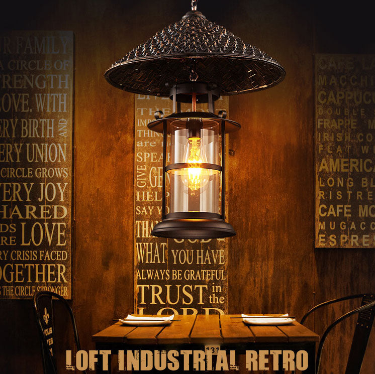 Vintage Industrial Bucket Hat Lantern 1-Light Pendant Light