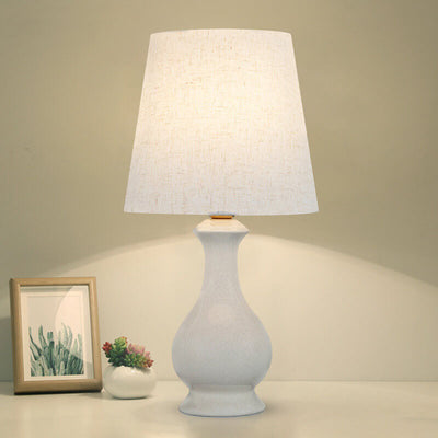Modern Minimalist Fabric Shade White Ceramic 1-Light Table Lamp