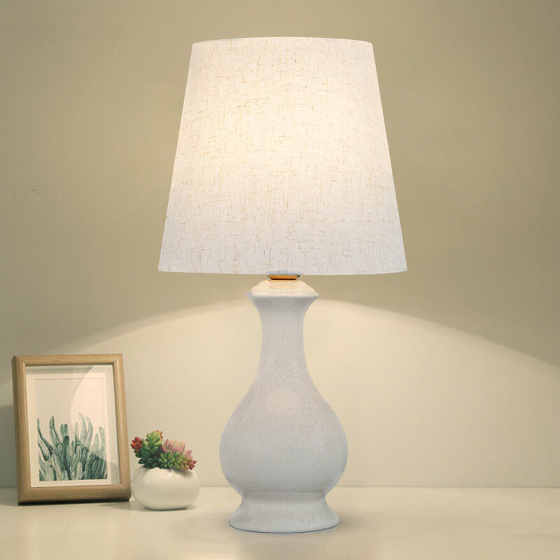 Modern Minimalist Fabric Shade White Ceramic 1-Light Table Lamp