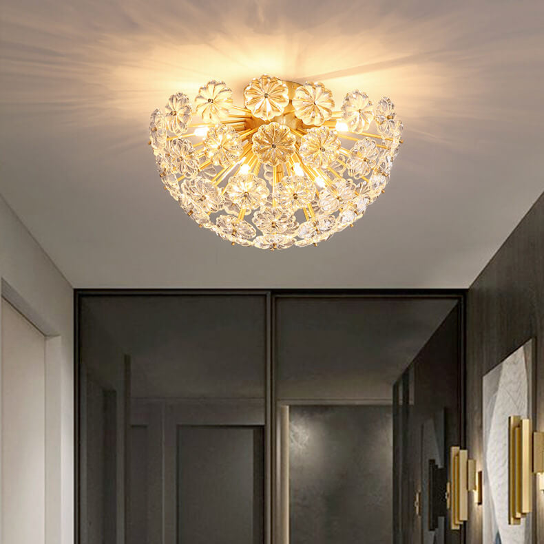 Modern Luxury Petal Crystal Full Brass Semi-Flush Mount Ceiling Light