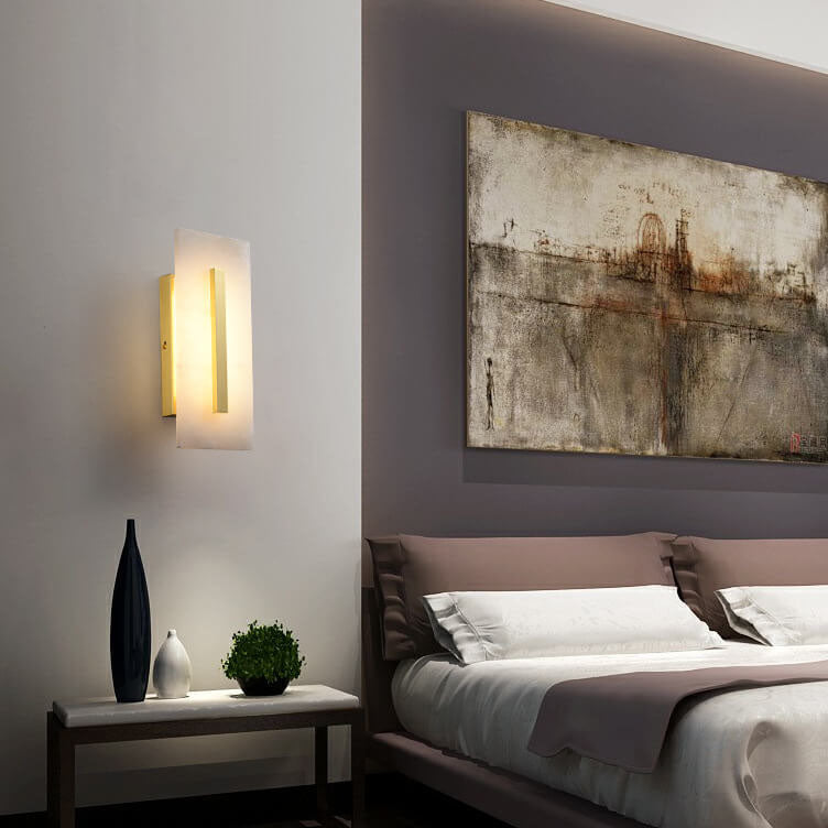 Luxuriöse Chinesische Marmor Quadratische Messing 1-Licht LED Wandleuchte Lampe 