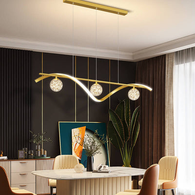 Modern Creative Curve Long Striped Glass Ball LED Chandelier