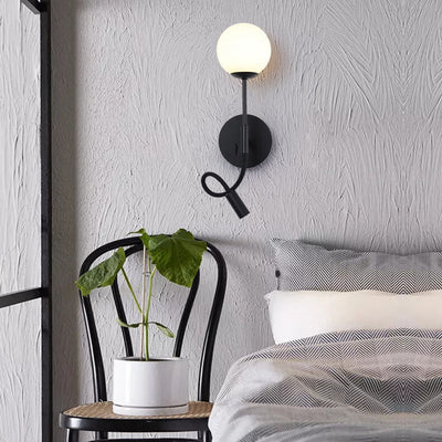 Modern Round Glass Ball Silicone Hose 1-Light Wall Sconce Lamp