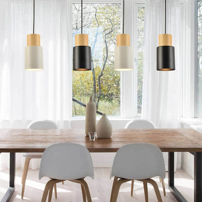 Simple Solid Wood Cylindrical Straight 1-Light LED Pendant Light