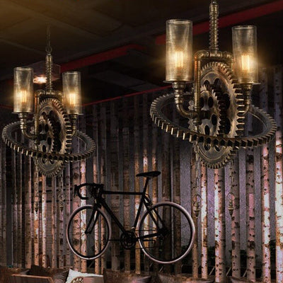 Vintage Industrial Iron Gear Shape 2-Light Chandelier