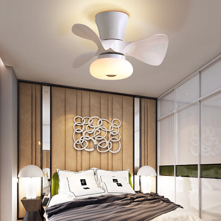 Moderne nordische Macaron LED-Deckenventilatorleuchte aus ABS und Metall zur halbbündigen Montage für das Wohnzimmer 