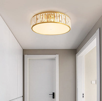 Modern Brass Crystal Round 3/4 Light Flush Mount Ceiling Light