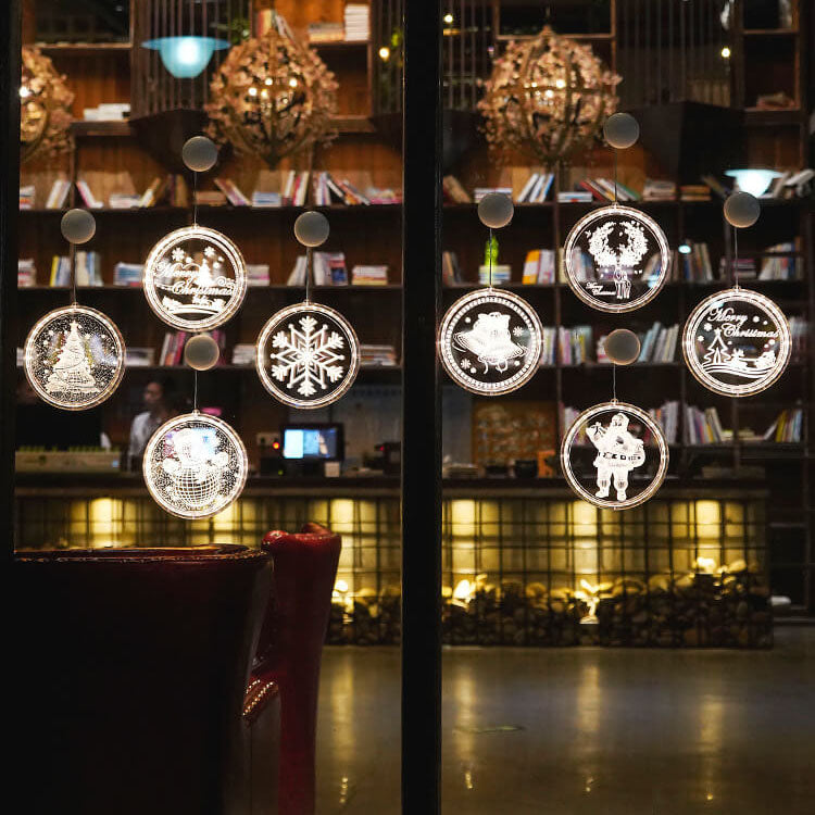Décoration acrylique LED de Noël avec ventouse ronde 