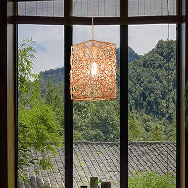 Lámpara colgante de 1 luz con forma cuadrada de tejido de ratán vintage 