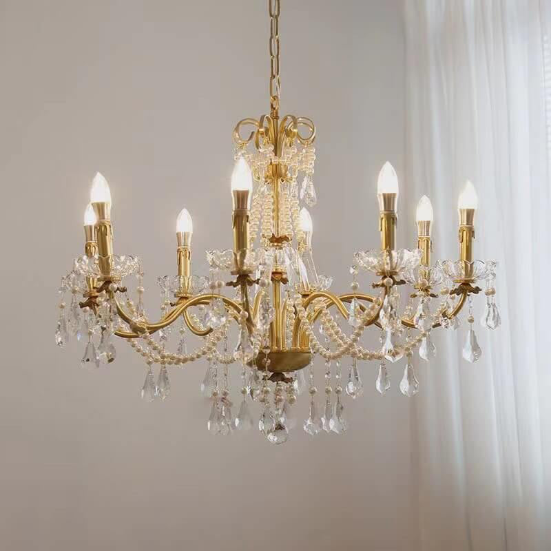 Modern Luxury Candelabra Pearl Crystal Brass 6/8 Light Chandelier