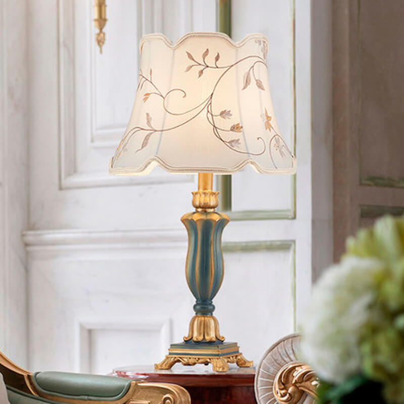 Round Fabric Resin Base Classical 1-Light Table Lamp