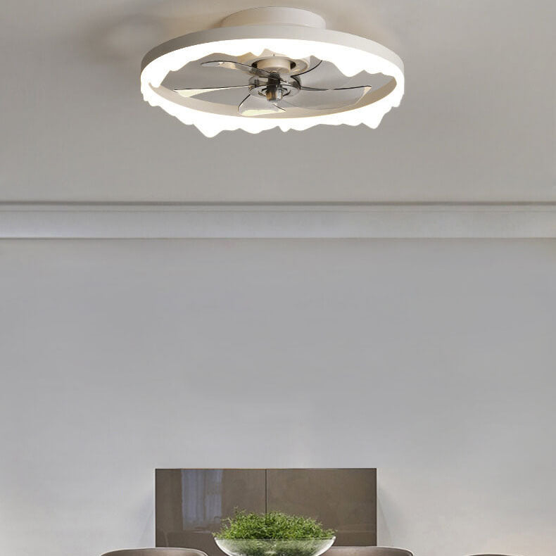 Minimalist Round Acrylic Border LED Semi-Flush Mount Ceiling Fan Light