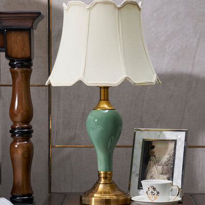 Vintage Fabric Waterdrop Base Ceramic 1-Light Table Lamp