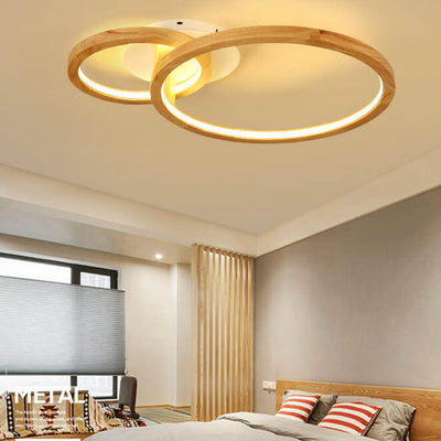 Nordic Wooden 2-Circle Ring LED Flush Mount Ceiling Light