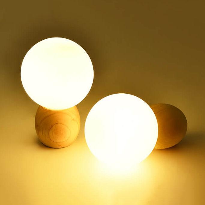 Nordic Solid Wood Milk White Glass Orb 1-Light Table Lamp