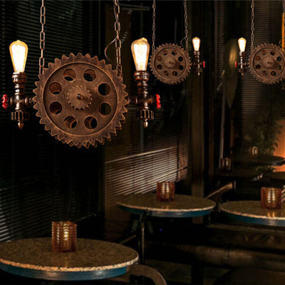 Industrial Gear Wheel Wrought Iron 2-Light Chandelier