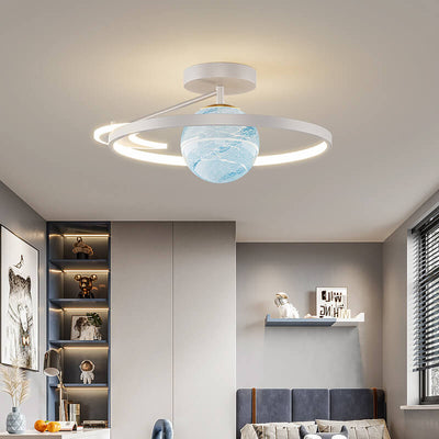 Modern Space Planet Globe LED Semi-Flush Mount Ceiling Light