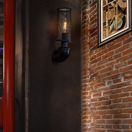 Industrial Vintage Cylinder Pipe Metal Mesh 1-Light Wall Sconce Lamp