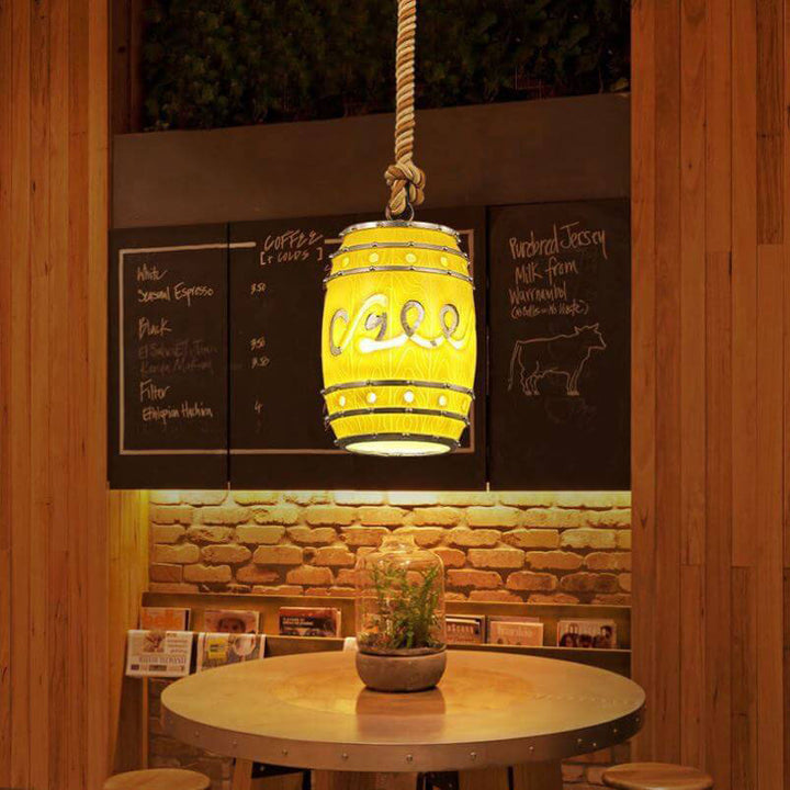 Traditional Vintage Resin Hemp Rope Wine Barrel Resin 1-Light Pendant Light For Living Room
