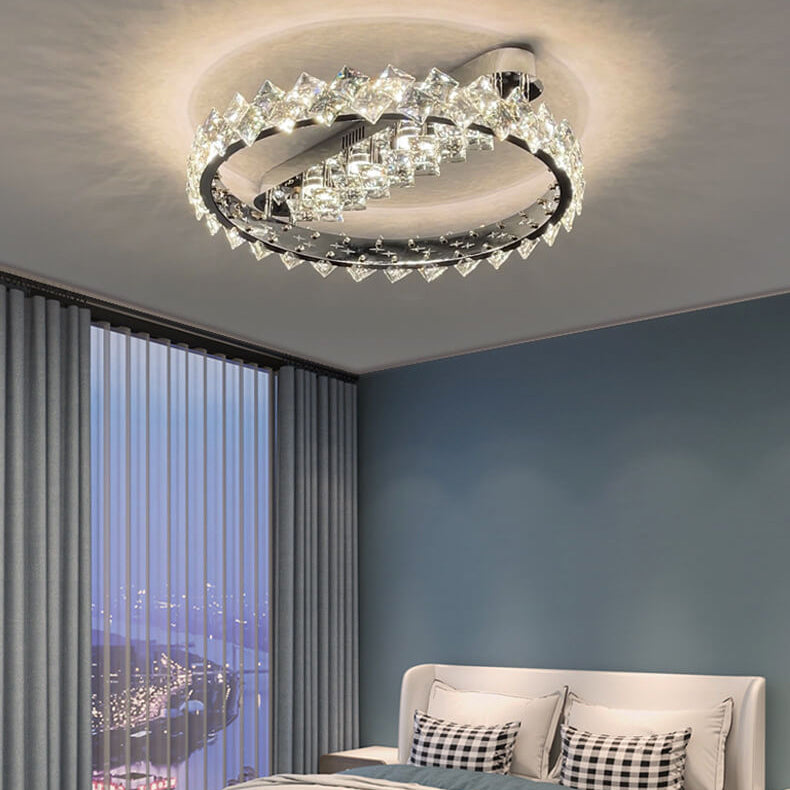 Modern Luxury Crystal Circle LED Semi-Flush Mount Ceiling Light