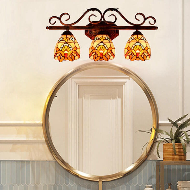 Vintage Tiffany Baroque Stained Glass 3-Light Wall Sconce Lamp