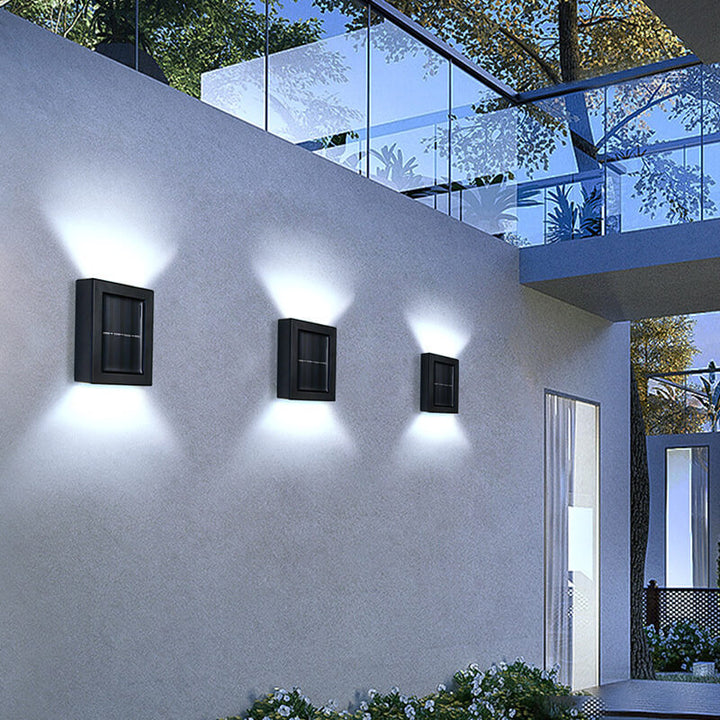 Solar Square Up and Down Lighted LED Outdoor Waterproof Garden Wall Sconce Lamp