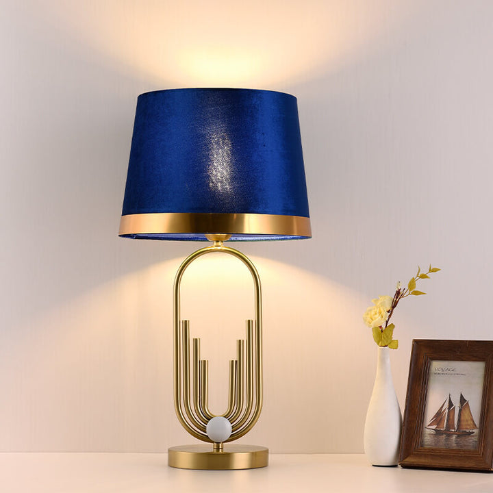 Lámpara de Mesa de 1 Luz con Base de Anillo Ovalado de Tela de Lujo Moderna en Oro 