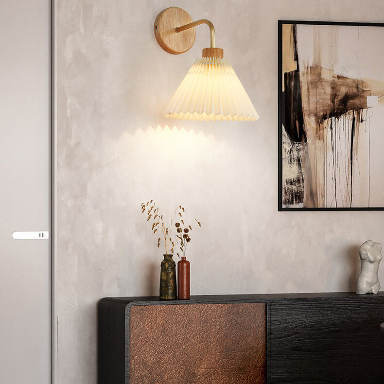 Modern Minimalist Pleated Umbrella Shade 1-Light Wall Sconce Lamp