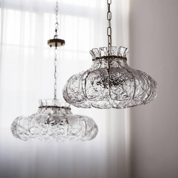 Lustre vintage en forme de poire à 4 lumières avec verre fondant 