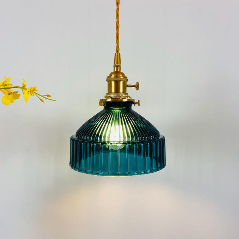 Nordic Stained Glass Dome Brass 1-Light Pendant Light