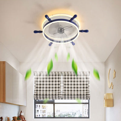 Creative Cartoon Rudder Round Design LED Flush Mount Ceiling Fan Light
