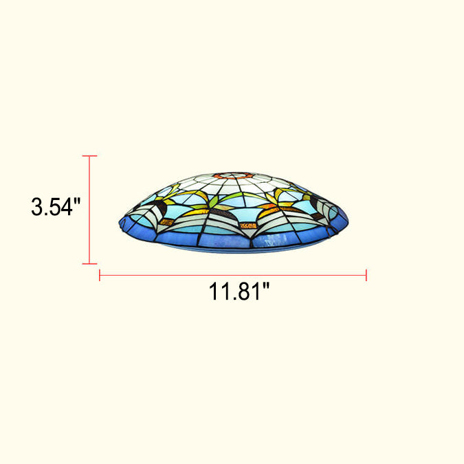 European Stained Glass Tiffany Round Various Pattern Designs 3-Light Flush Mount Light