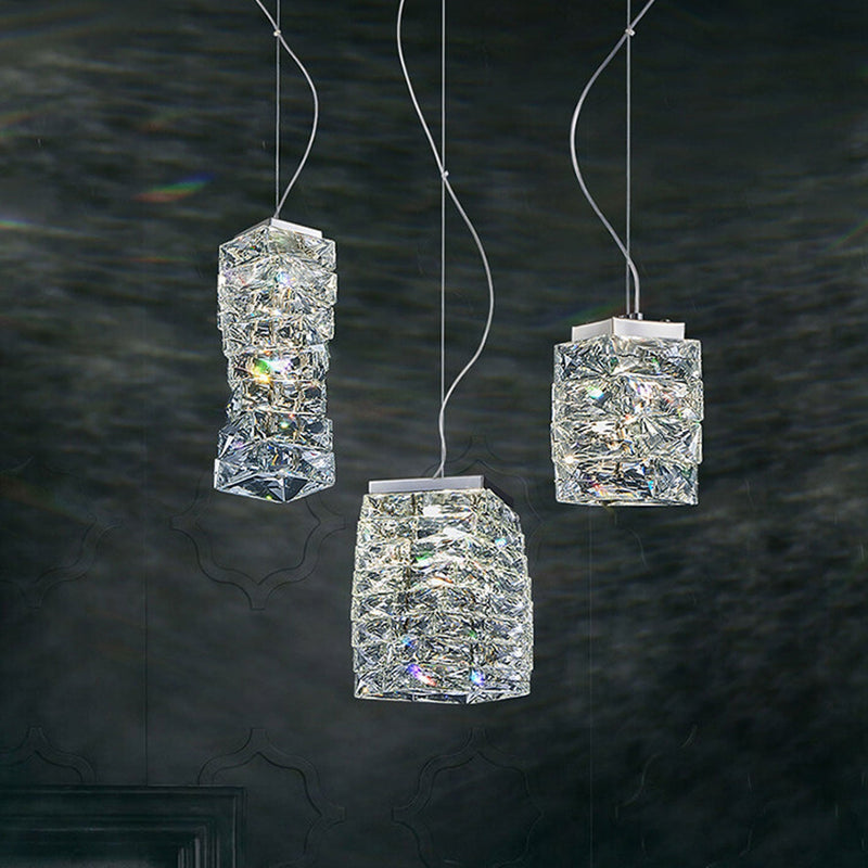 Moderne Luxus-Kristallsäulen-Edelstahl-LED-Pendelleuchte