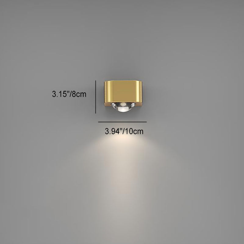 مصباح حائط LED مضيء لأعلى ولأسفل بتصميم مكعب مستطيل مستدير من النحاس العصري البسيط لغرفة النوم 