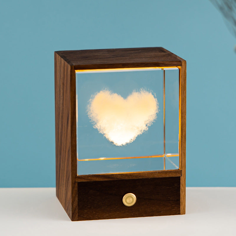 Boîte en bois créative LED veilleuse décorative tactile lampe de Table à intensité variable