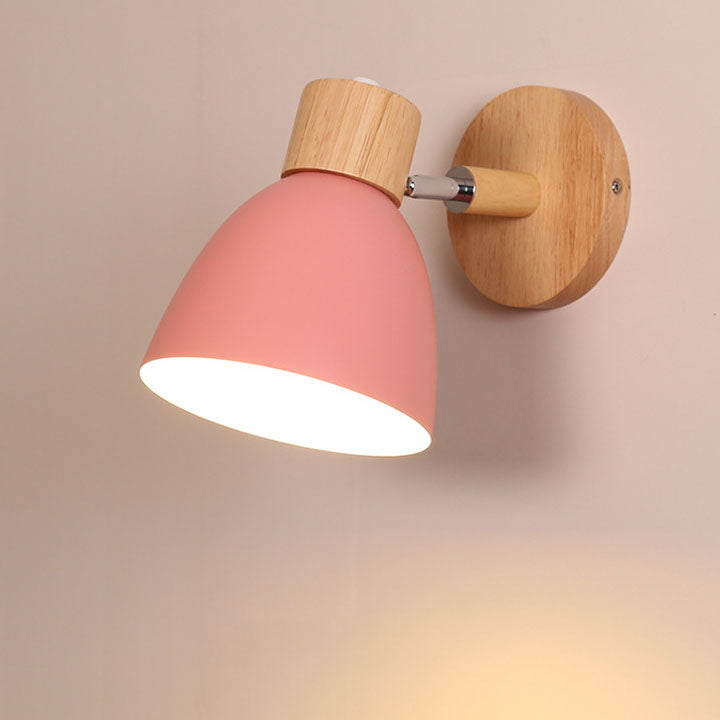 Modern Minimalist Solid Color Macaron Iron Wood 1-Light Wall Sconce Lamp